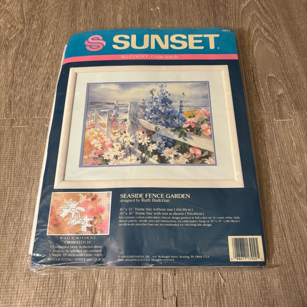 Sunset Cross Stitch Kit Seaside Fence Garden 13902 New Vtg 1990 NOS